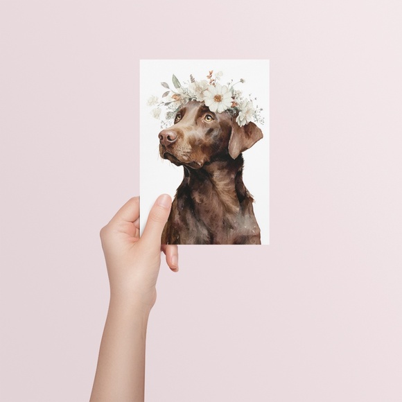 Watercolor Labrador Retriever with Flower Crown Portrait Wall Art Print Unframed - Picture 5 of 7